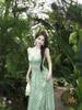 French Polka Dot Green Suspender Dress Women's Summer Temperament Drape Waist A-shaped Skirt Seaside Vacation Dress