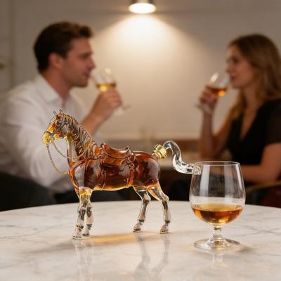 Decantador de Vinho Yousheng em Forma de Cavalo 1000ml Garrafa de Vinho Única de Vidro Cavalo do Zodíaco com Rolha de Silicone Armazenamento de Vinho Whiskey Presente e Decoração para Casa
