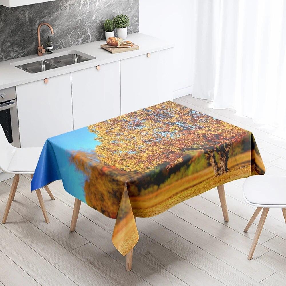 Natural Trees Tablecloth World Scenery  Anti-Stain Waterproof Rectangular Kitchen Table Home Decoration