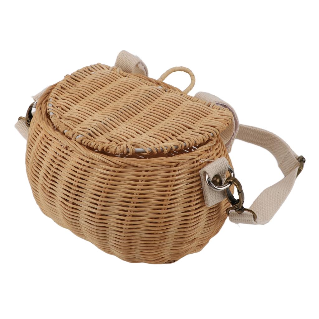 Kids Bike Basket Simple Lid Design Adjustable Strap Light Sturdy Kids Rattan Basket for Cycling School Travel