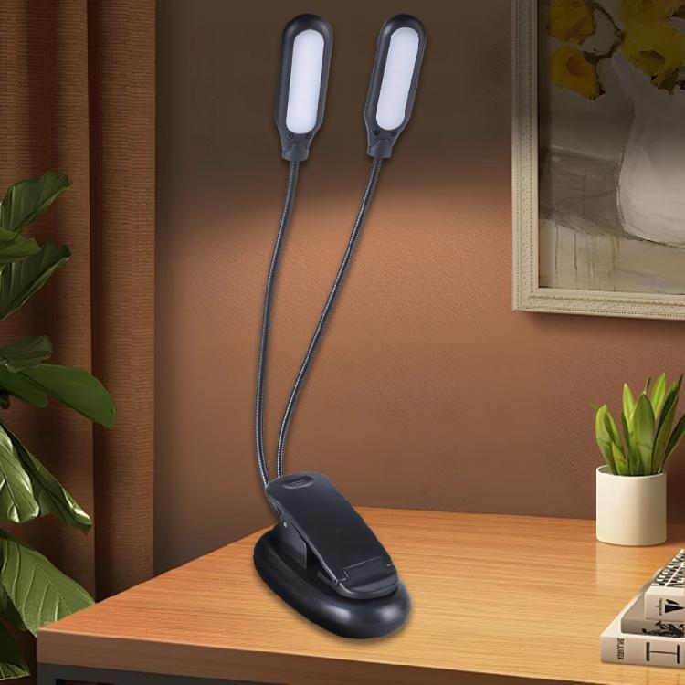Two Arm USB Clip Light LED Desk Lamp Flexible 1000mAh Rechargeable Battery for Night Reading