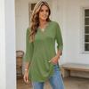 Women's Casual V Neck 3/4 Sleeve Pullover Tunic Top Mid Length Solid Color Comfortable Fit Lightweight Fabric