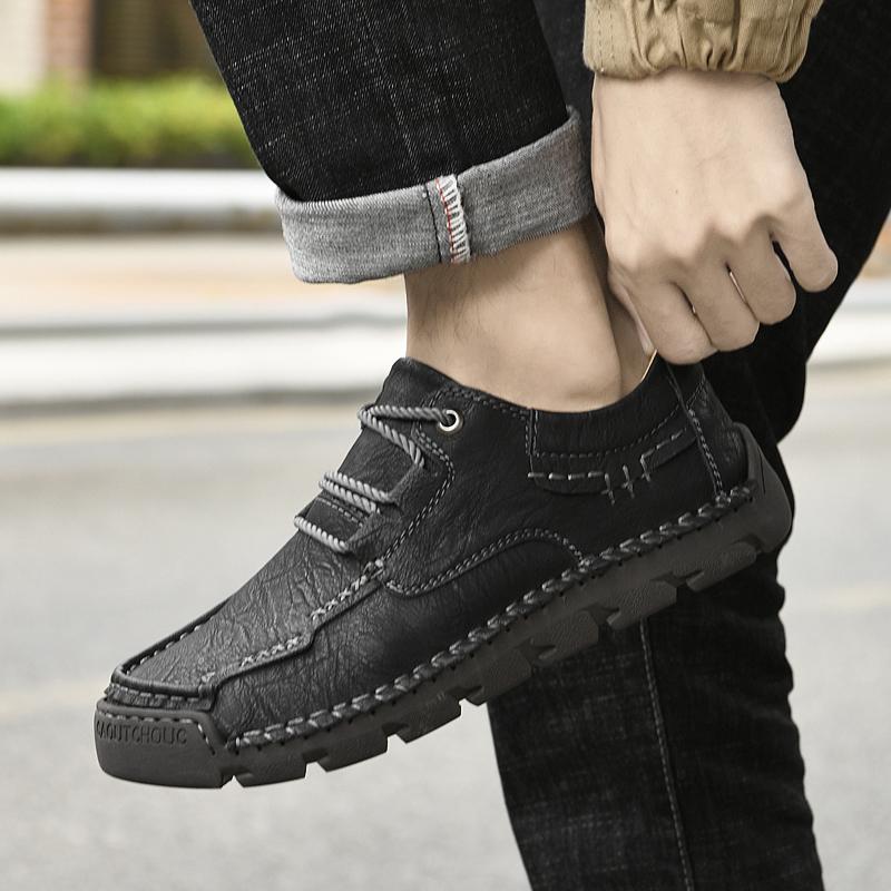 Genuine Leather Lace Up Men Casual Flat Shoes Comfortable Non-slip Lightweight Daily Walking Driving Shoes for All Seasons