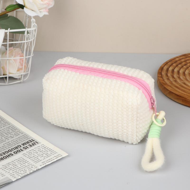 Sweet And Girly Candy Color Plush Large Capacity Makeup Bag, Toiletry Bag, Travel Portable Handbag Plush Makeup Bag