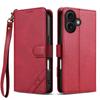 Portemonnaie-Hülle für iPhone 16 - Leder/PU, Rot, Mit Lanyard
