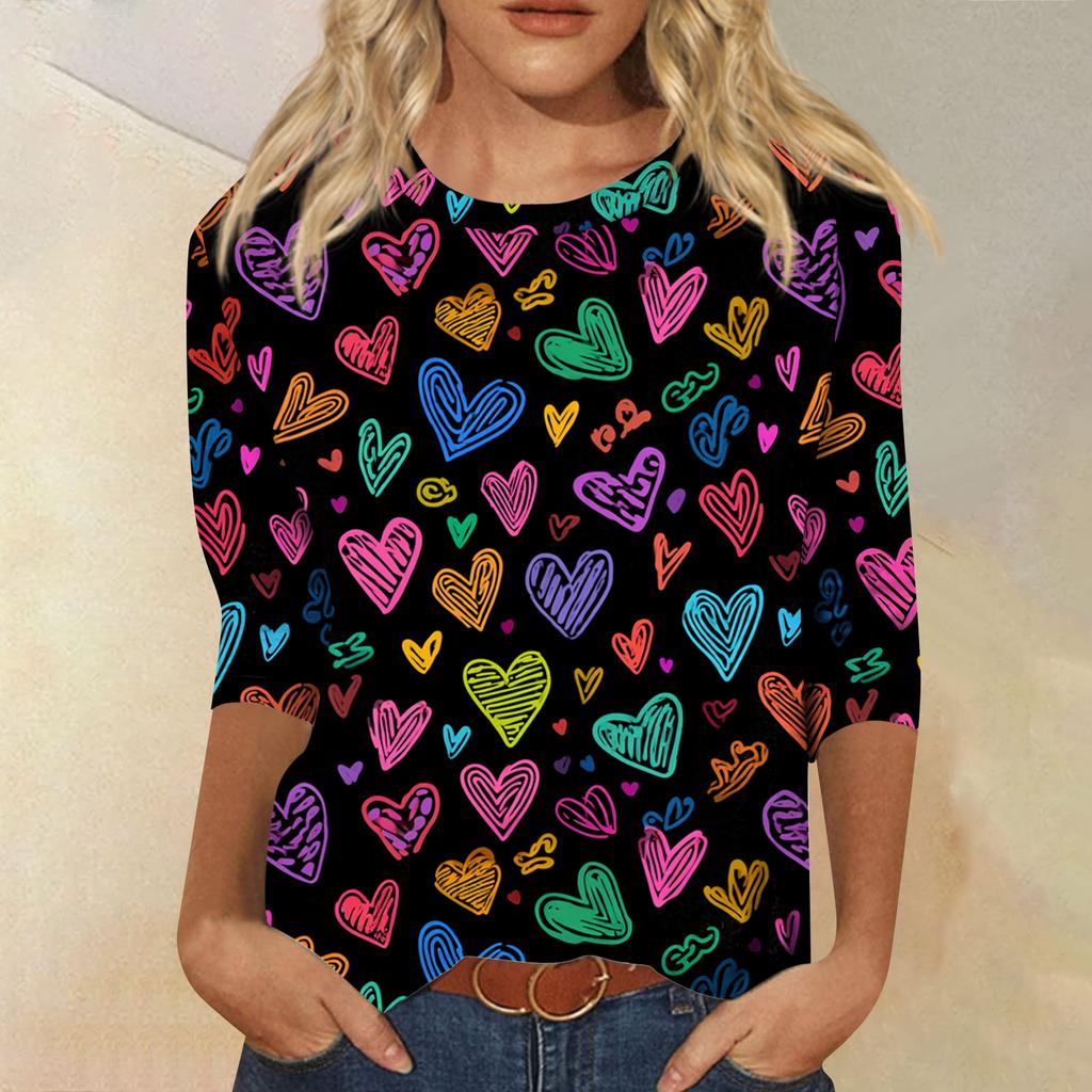 Women's Tops Three-quarter Sleeve Shirt V-neck Loose Casual Shirt Print T-shirt