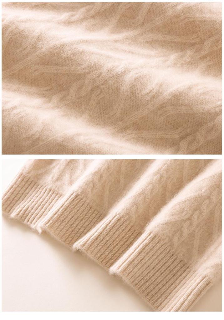 2024 Autumn/Winter Plus Size Cashmere Cable Knit Dress – Women's Mid-Length European/American Style with Half-High Neck