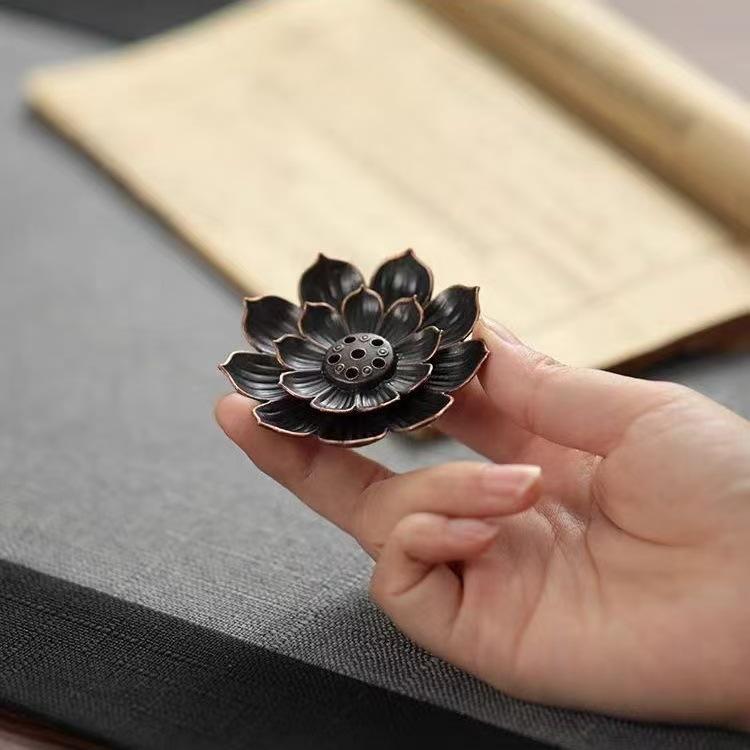 1PC Alloy Incense Burner Stick Holder Plate Buddhism Lotus Censer Bronze Nasturtium Incense Burner 7