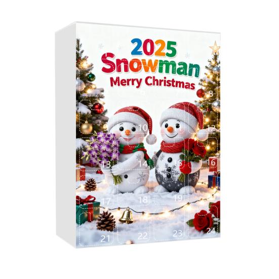2025 Snowman Advent Calendar for Kids 24-Day Christmas Countdown Box with Acrylic Ornaments Multifunctional Holiday Decoration