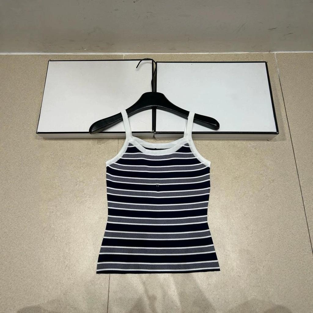 European-Style Striped Color-Block Knitted Camisole - Slim-Fit, Versatile, and Trendy Top