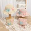 Wide Brim Straw Bag Cap Set Pearl Bow Style Sun Hat Sunscreen Sunshade Hat  for 2-8 Years Kids