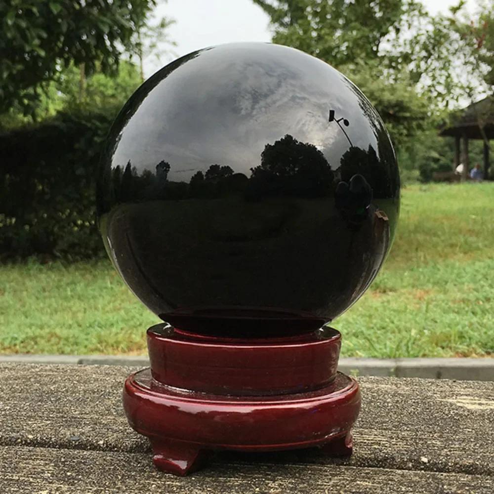 Bola de cristal de obsidiana mineral de 30-50 mm para meditação de bola de fengshui, esfera de adivinhação de cura de cristal, decoração de casa com base