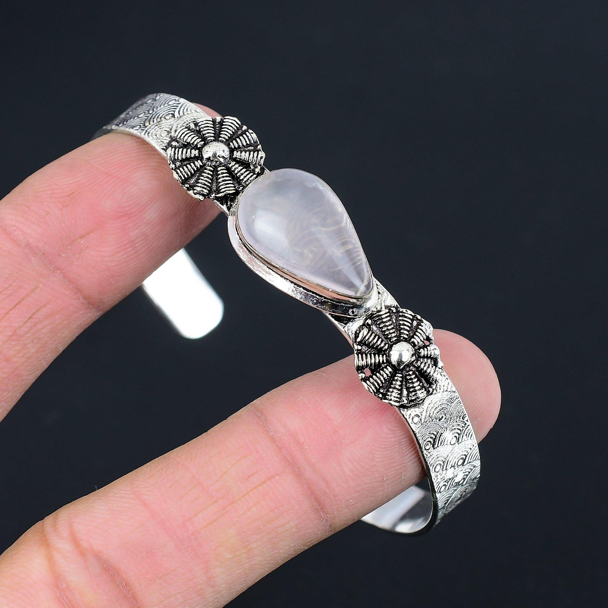 

Sisters Day Deal Rose Quartz Gemstone 925 Sterling Silver Unique Bangle Bracelet Adjustable