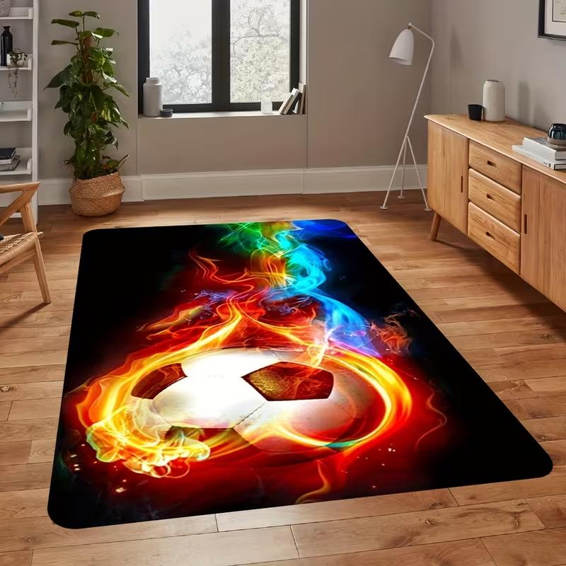 Stylish 2D Broken Wall Soccer Ball Print Non Slip Area Rug Comfortable Modern Football Fans Carpet for Living Room Game Room