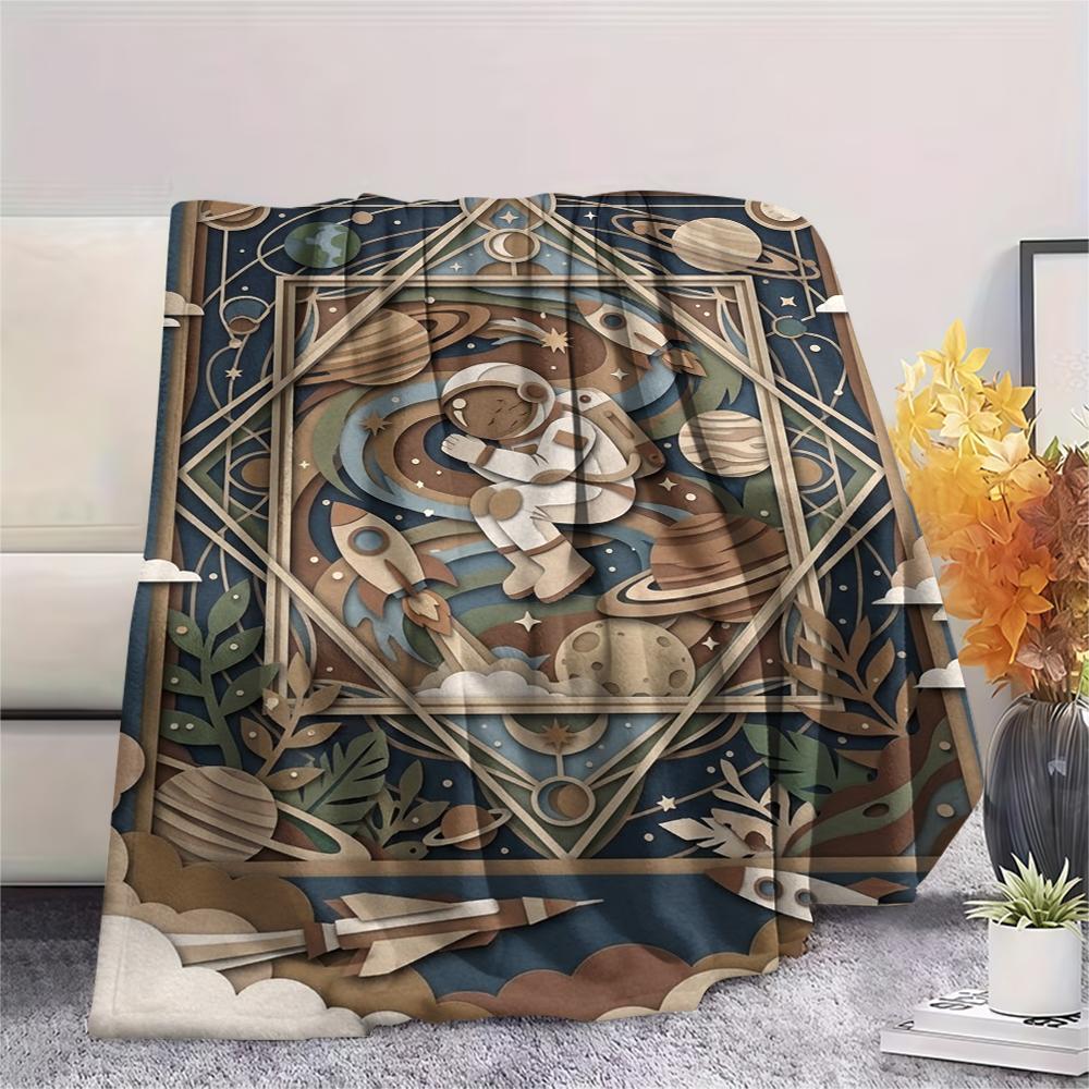 1Pc Space Print Flannel Blanket, High quality Comfortable for All Seasons, Home Decor, Warmth and Comfort, Perfect for Christmas Gifts W158