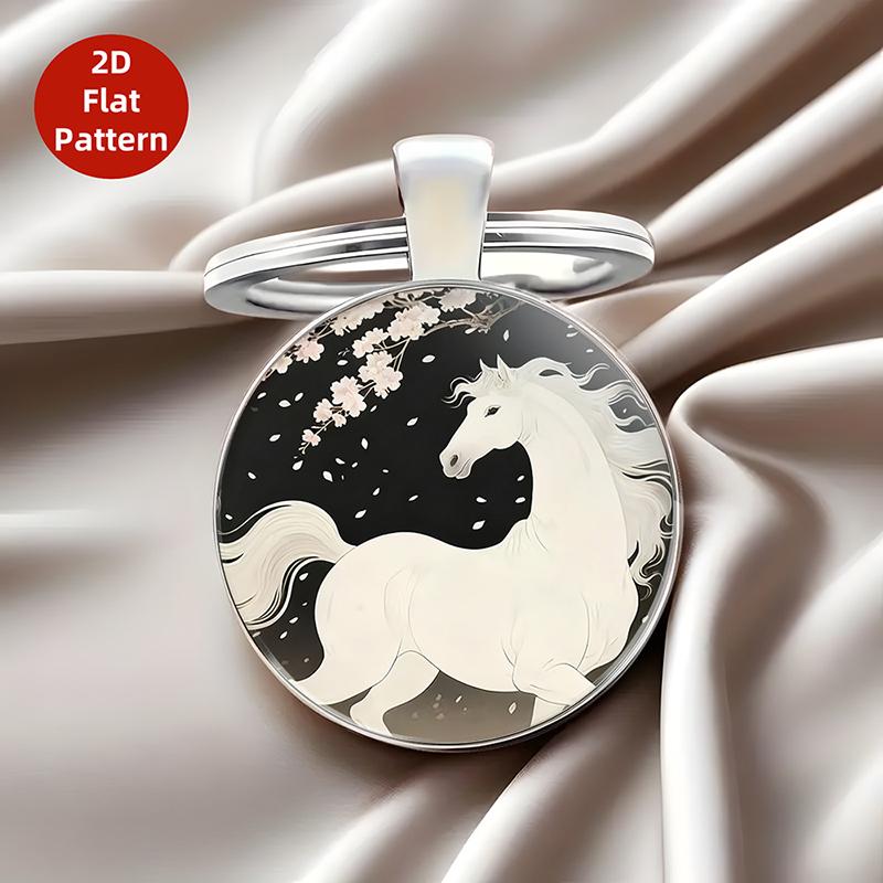 Retro Zodiac Horse Pattern Zinc Alloy Circular Keychain Car Backpack Hangings Decoration