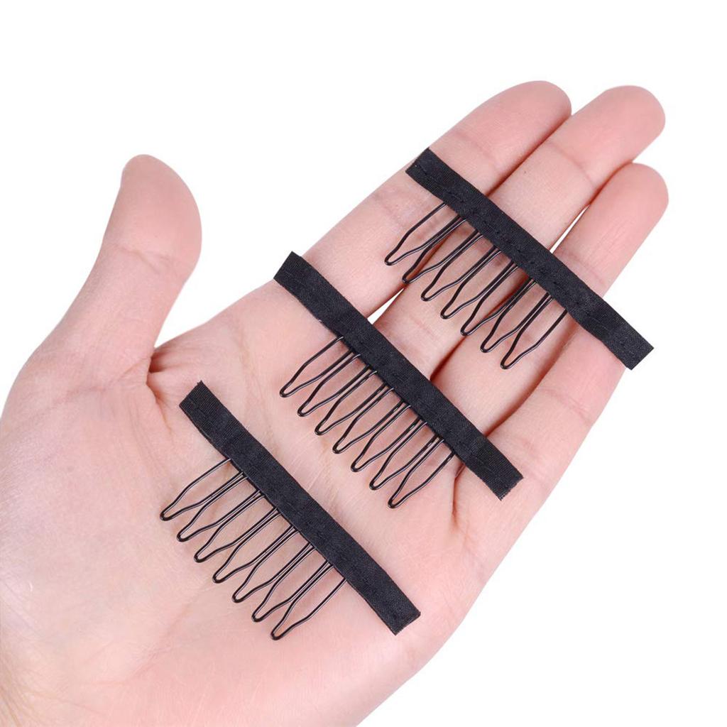 24 Pcs/lot Wig Combs 7-teeth Wig Clips Steel Teeth with Cloth Wig Combs for Making Wig Caps