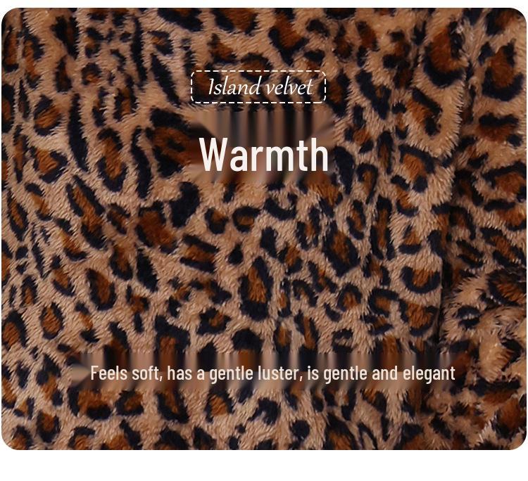 Dámská útulná pyžamová souprava z korálového fleecu s leopardím potiskem - Plus samet, šetrná k pokožce, podzim/zima