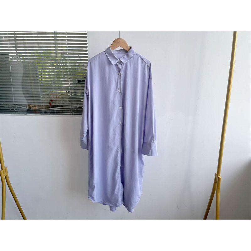 

Slightly Flaw Long Dress K-style Spring and Summer Pure Color Lazy Wind Long Sleeves Loose Fit Slimming Shirt Lapel Y7 Apricot M