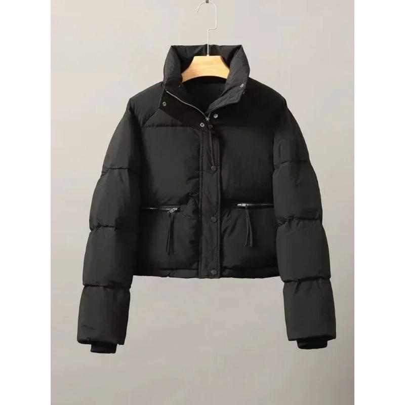 

Женская куртка с хлопковой подкладкой, короткая модная куртка с воротником-стойкой, утолщенная куртка с хлебом, женское пальто XXL чёрный