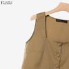 ZANZEA Women Sleeveless Vest Tops and Cropped Pants Summer Two Piece Suit Sets