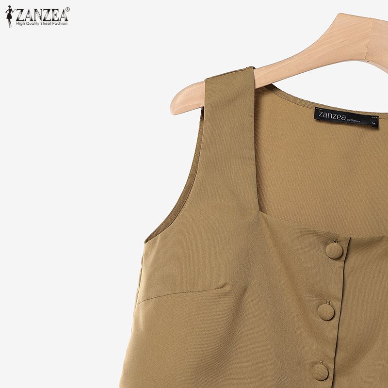 ZANZEA Women Sleeveless Vest Tops and Cropped Pants Summer Two Piece Suit Sets