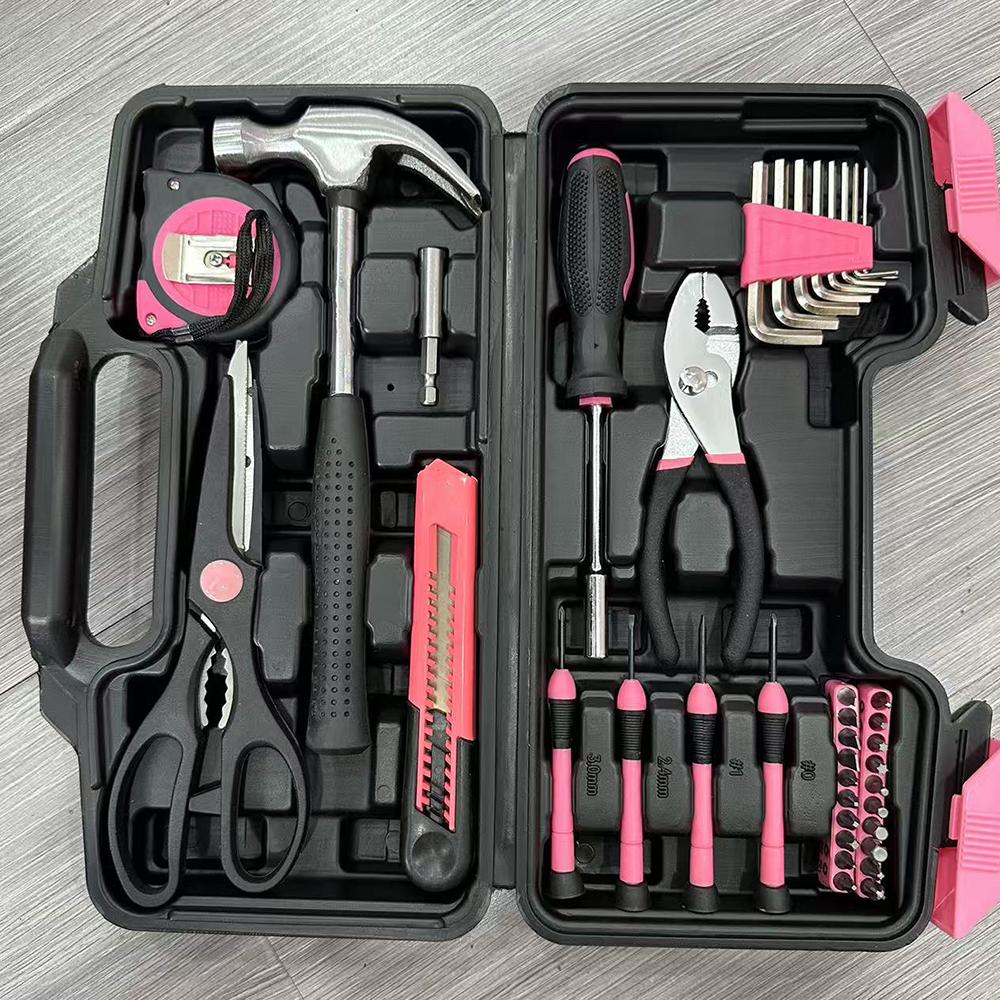 39Pcs Pink Screwdriver Tool Set Portable Multi Function Hardware Toolbox with Case for Home Repair DIY Hand Tools
