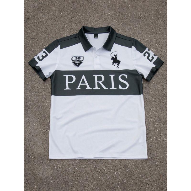 2026 Summer Men's Polo Shirt with Letter Print Breathable Lightweight Casual Fashionable Outdoor Men's Clothing