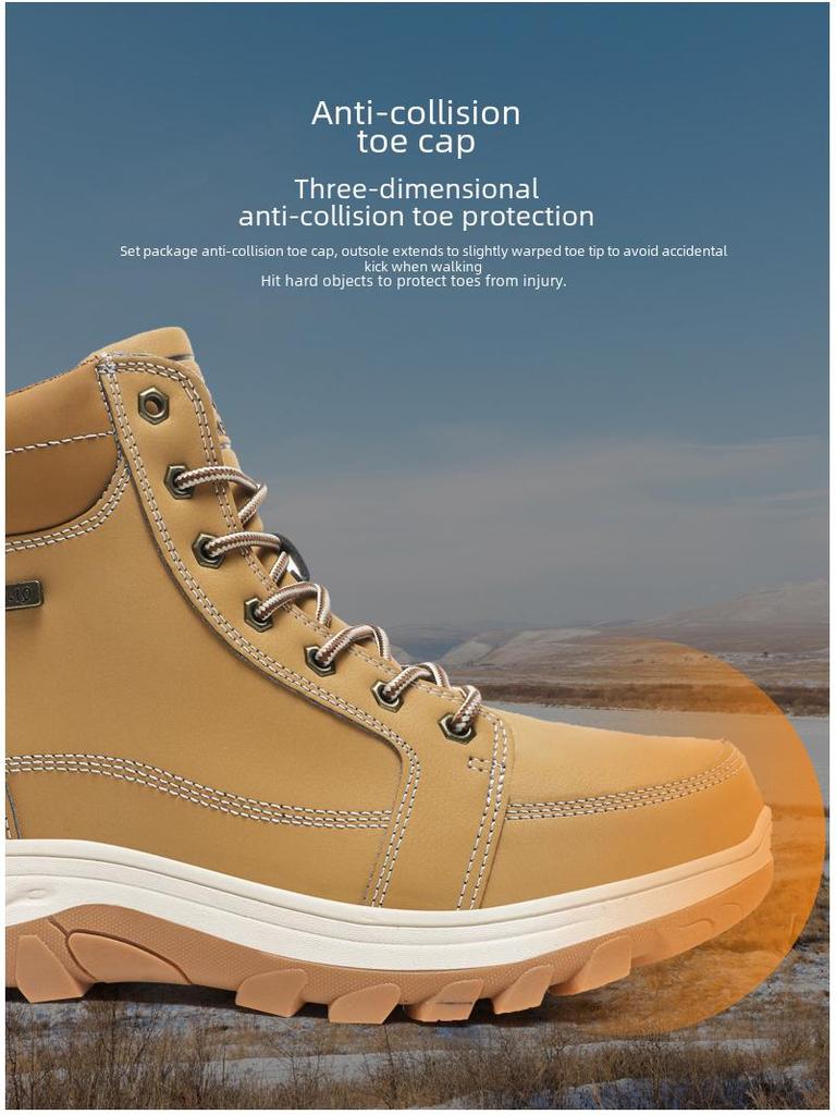 Men's Large Size Outdoor High-Top Hiking and Work Boots with Warm Cotton Lining