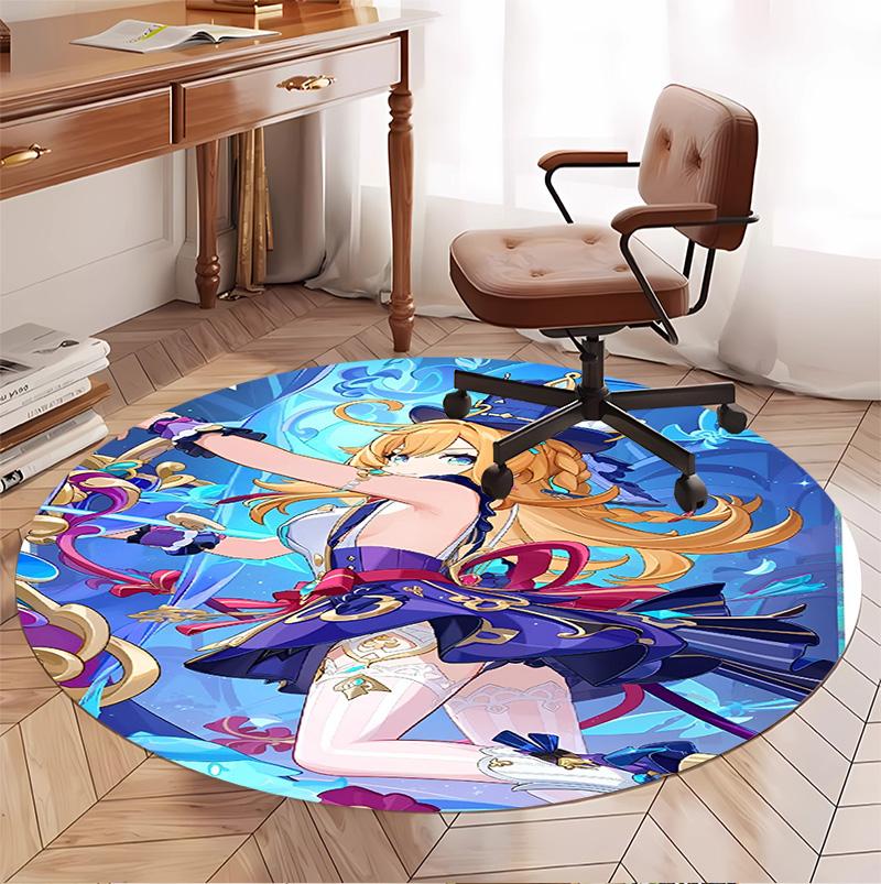 Genshin Impact Pattern Round Rug, Indoor/Outdoor Mat, for Picnic, Gameroom, Bedroom, Office, Living Room, Home Decor Carpet, Birthday Gift