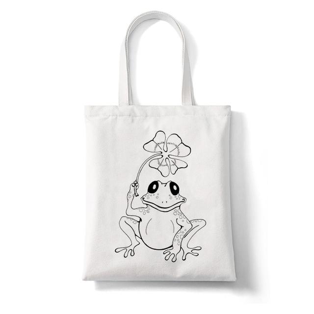 Cartoon Frog Print Women Shopping Bag Funny Animal Pattern Large Capacity Tote Aesthetics Shoulder Bag Eco Canvas Bag Handbag