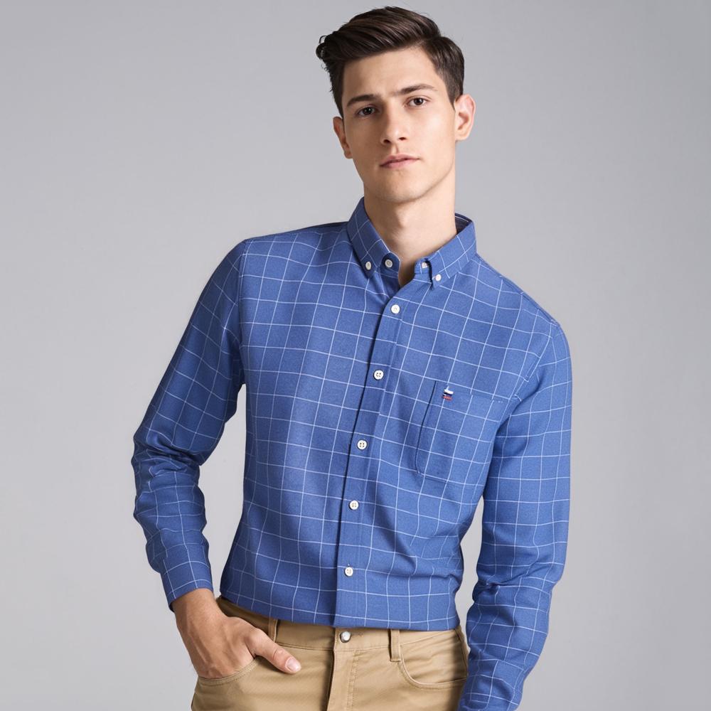 Men's Oxford Long Sleeve Shirt 100% Cotton Wrinkle Resistant & Breathable, Solid Plaid Striped Comfort Casual Button-down Shirts