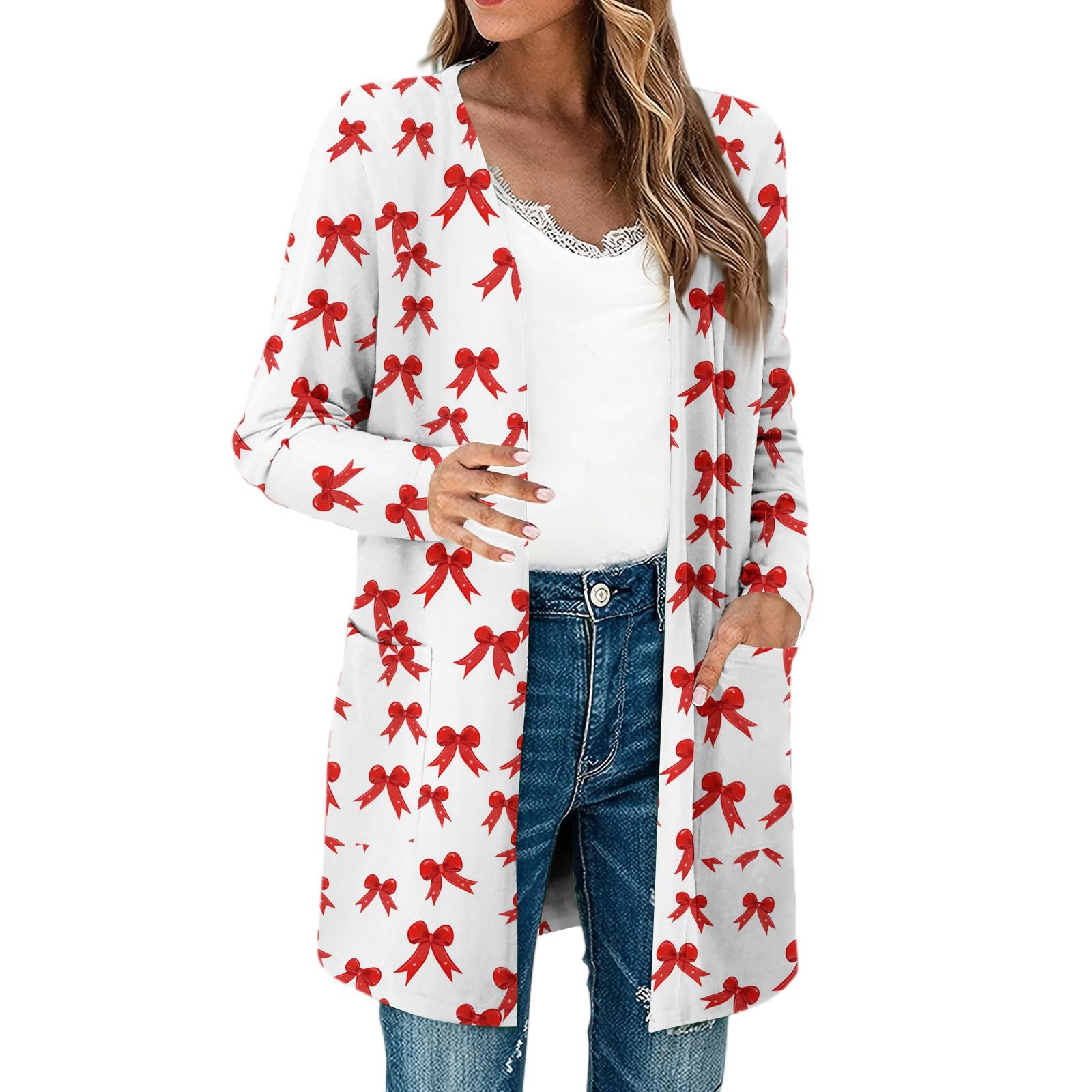 

Женские легкие кардиганы с длинным рукавом и открытой передней частью, легкое винтажное пальто с длинным рукавом и принтом, с карманами XXL красный