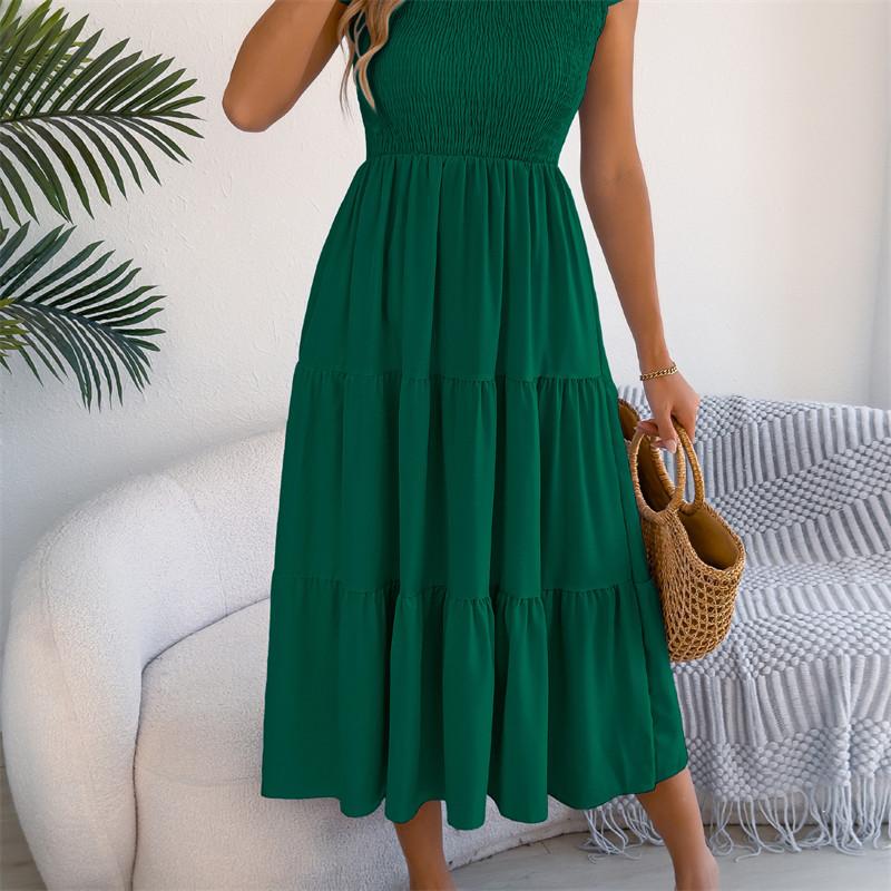 2026 Spring/Summer Women's Solid Color Black Fungal Edge Flying Sleeve Pulling Waist Skirt S-XL