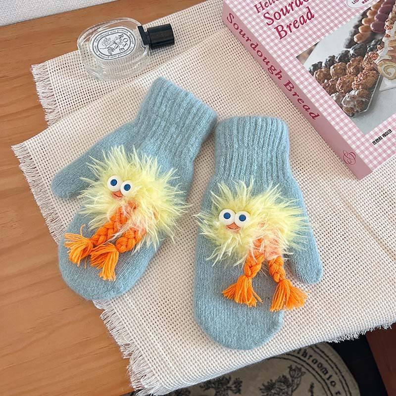 Adorkable Thicken Mitten with Braids Knit Gloves Protect from the Cold Cartoon Clown Unisex Full Finger Glove