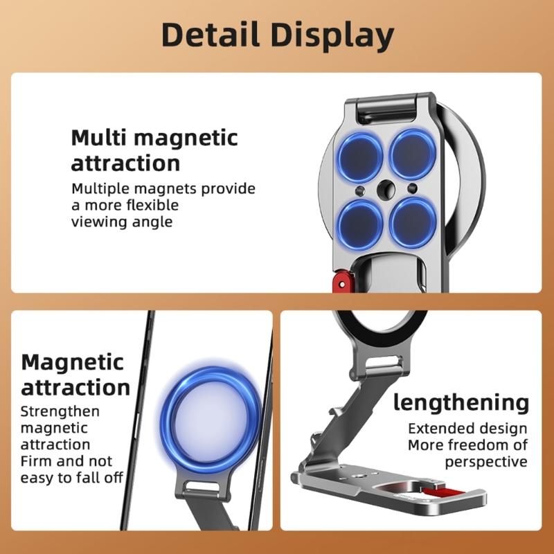 Portable Magnetic Phone Mount Foldable Carabiner Clip Adjustable Angle Strong Aluminum Mobile Brackets for Phone Use