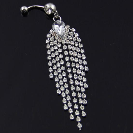 Dusker Navle Mageknapp Bar Vektstang Ringer Rhinestone Kroppspiercing Smykker