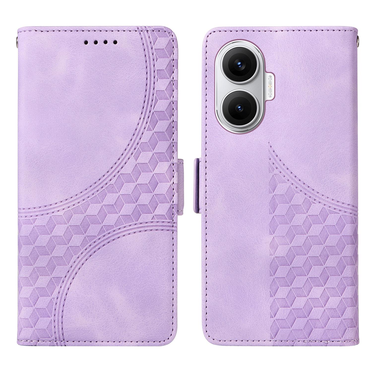 

Для Xiaomi Poco F7 5G Шкіряні Чохли Гаманець Ромбовидний Тиснений Чохол для Телефону Підставка з Ремінцем Purple