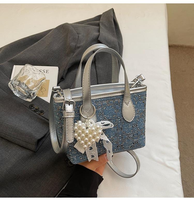 

2025 Новая Мода Универсальная Женская Сумка Сумка на Плечо Сумка Кроссбоди Сумка-Тоут Мягкий Деним Алмазная Сумка-Ведро темно-синий