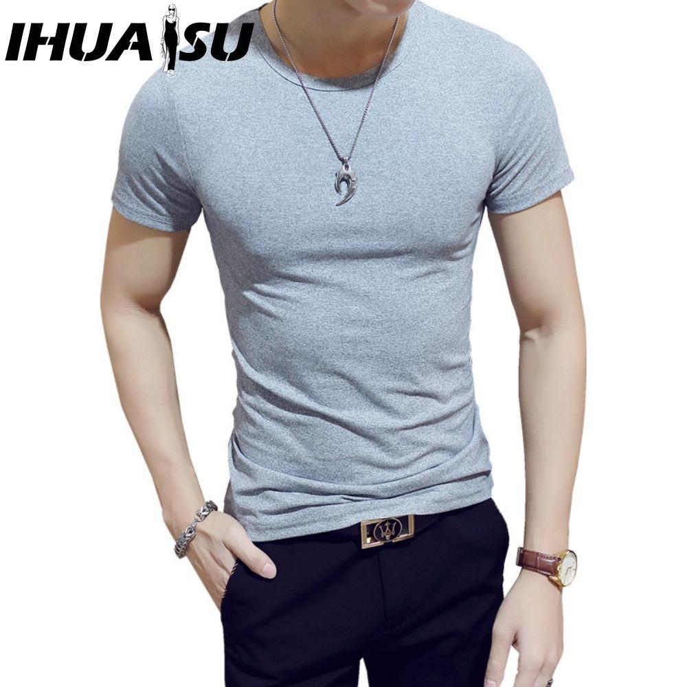 

IHUASU Мужская мода повседневный O-образный вырез однотонный принт Топы и футболки XXXXL светло-серый