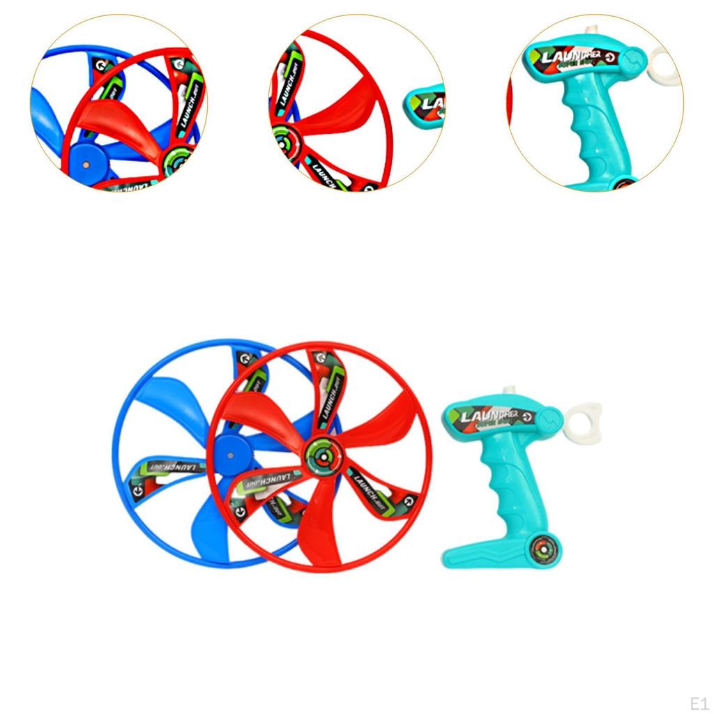 Pull String Flying Disc Toy Funny with 1 Launcher and 2 Discs Hand Eye Coordination Outdoor