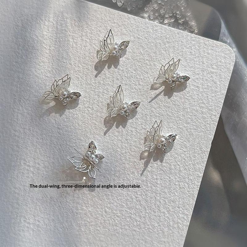 6Pcs New Zircon Nail Art Rhinestones 3D Double Layer Thin Wing Butterfly Nail Charms Decor Gems Nail Beauty