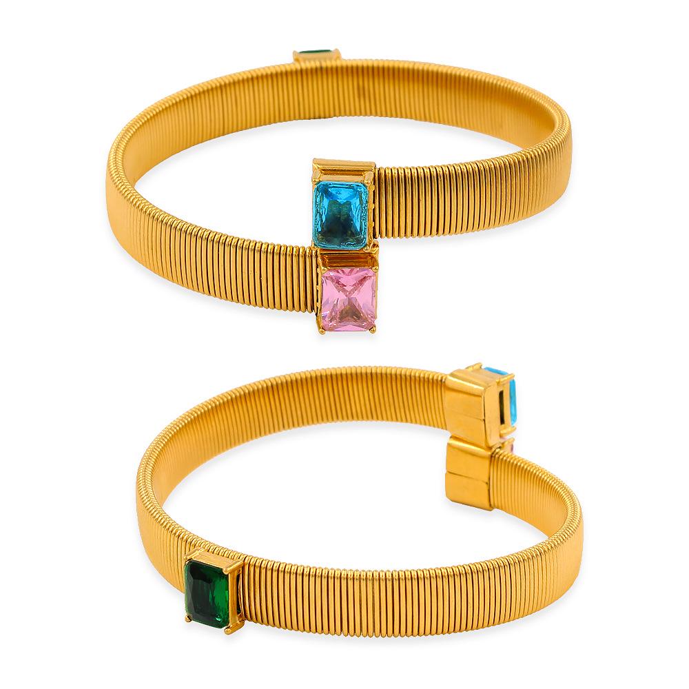 18K Gold Plated Titanium Steel Bracelet with Multi-Zirconia Stripes