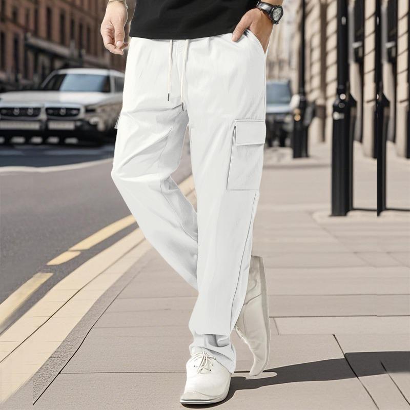 Straight Men's Casual Trousers, Loose and Thin Summer Fashion Sports Quick-drying Tethered Overalls