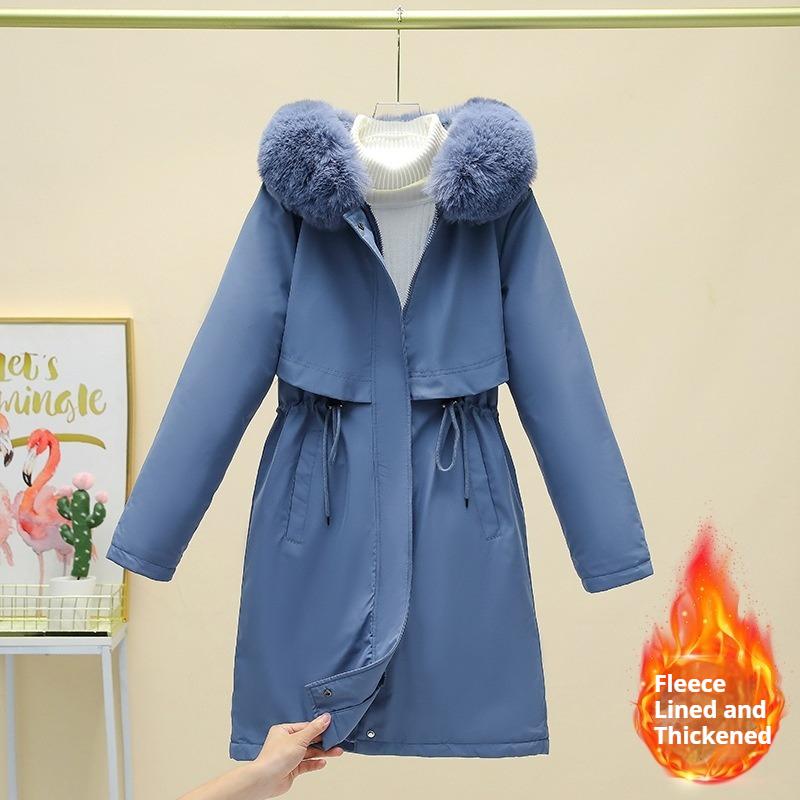Winter Women's Plush and Thickened Parka Long Loose Large Fur Collar Coat