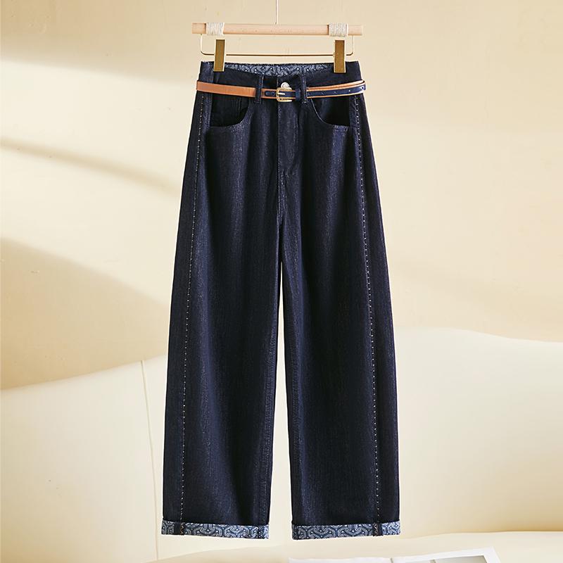 

Blue High-Waisted Wide-Leg Scissor-Cut Jeans for Women - 2026 Summer Collection, Nine-Point Loose Fit, Slimming Casual Pants. 4XL for 145-155 lbs синий