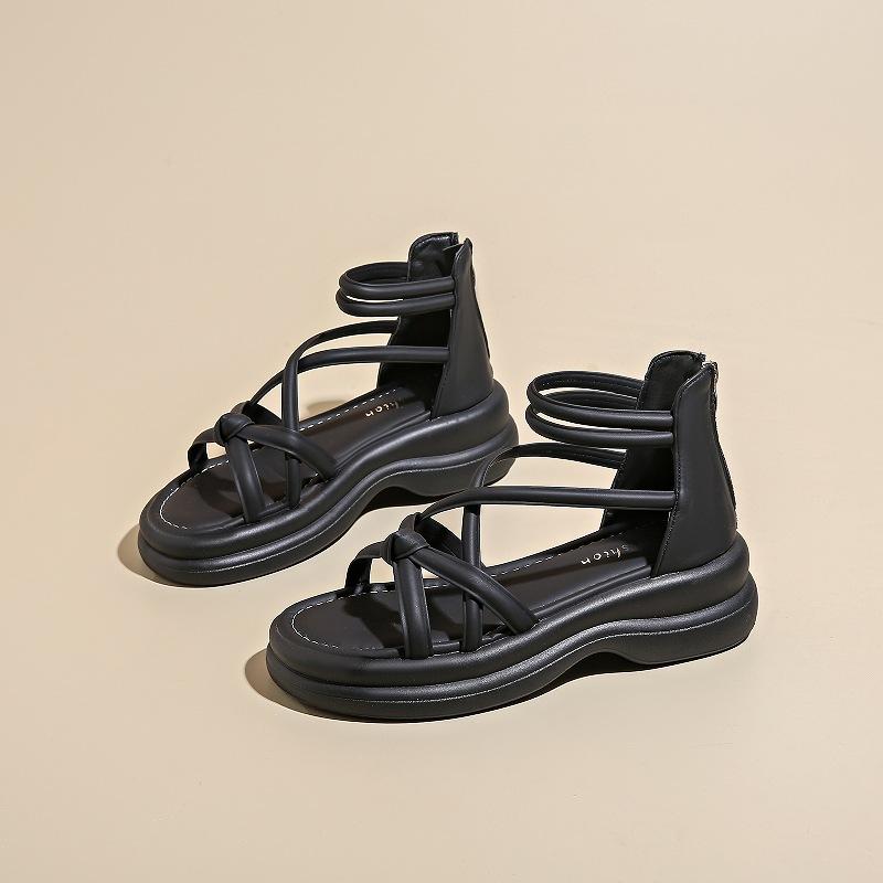 

римские сандалии на толстой подошве женственность подчеркивающие обувь для пляжа для знаменитостей лето 2025 новые нескользящие сандалии на мягкой подошве для студентов 40 чёрный