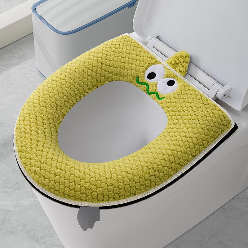 Toilet seat cover with hook and loop fastener, zippered seat cushion, winter toilet seat cover, embroidered pattern, toilet seat cover pad