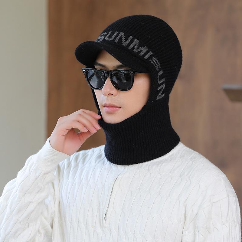Hat Men's Winter Thickened Warm Woolen Hat and Scarf Integrated Winter Cycling Windproof and Coldproof Cotton Hat Knitted Hat