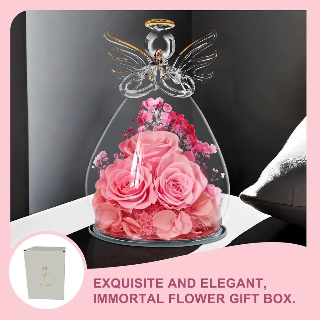 Preserved Flower Rose Gift for Mom Grandma Birthday Mother's Day Wedding Three Pink Rose in Glass